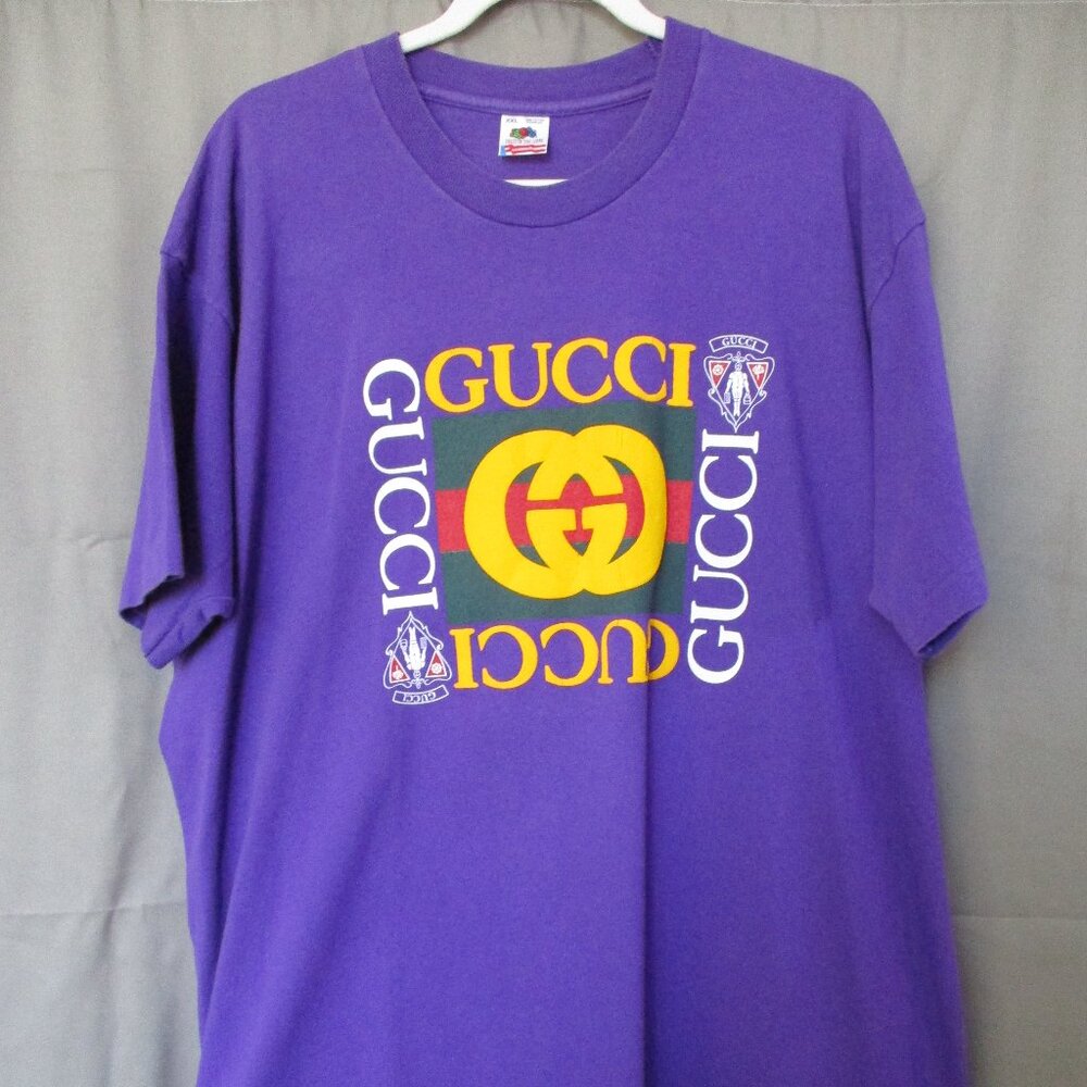 Vintage 1990'S BOOTLEG Gucci Royal Purple Men's Shirt Size XXL NOT AUTH!